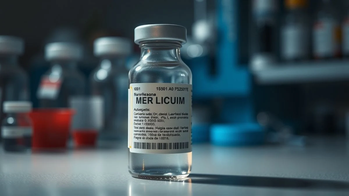 Illustrative image: close-up of a glass vial with liquid in a laboratory, blurred background.