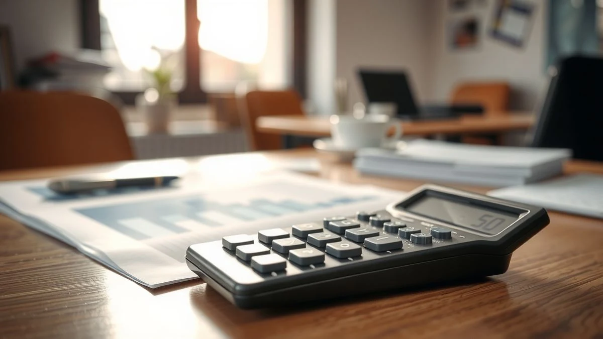 Pension plan document and calculator on a desk with natural light