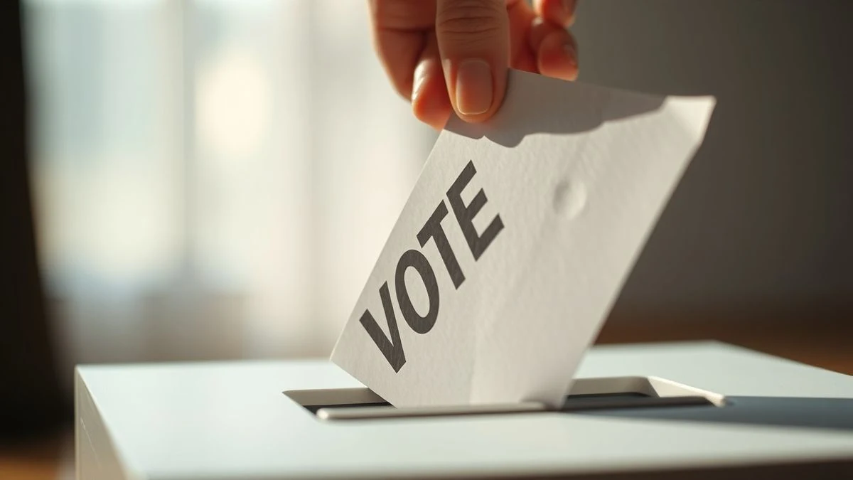 Close-up of a ballot box with a ballot being inserted