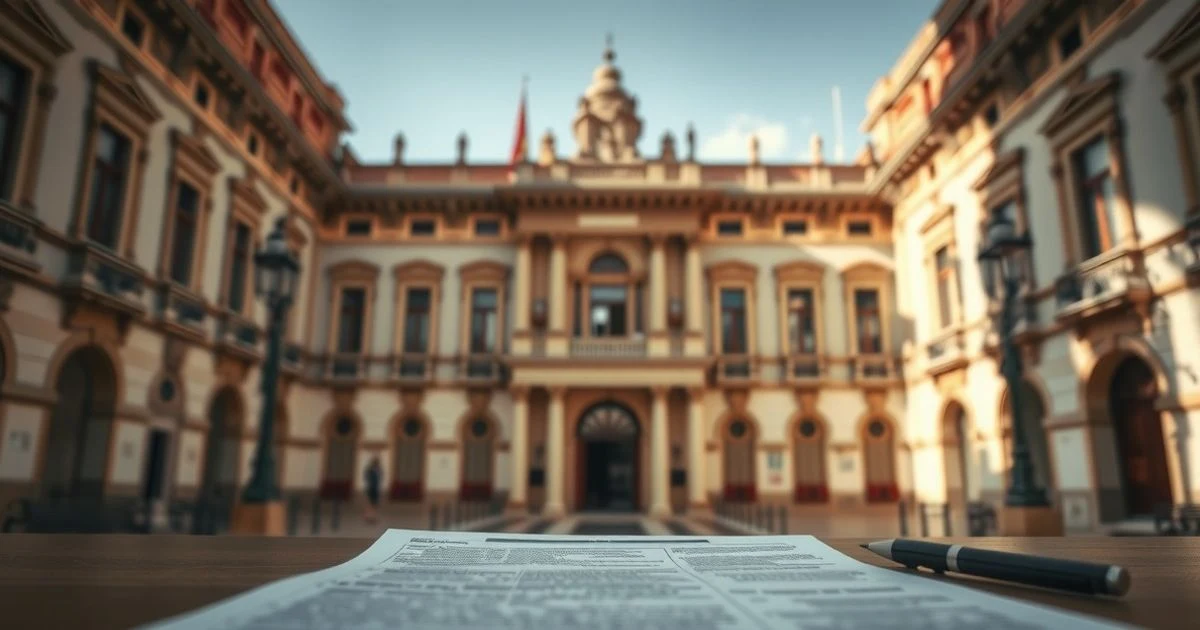 Facade of the Valencian Cortes building with a tax document in the foreground