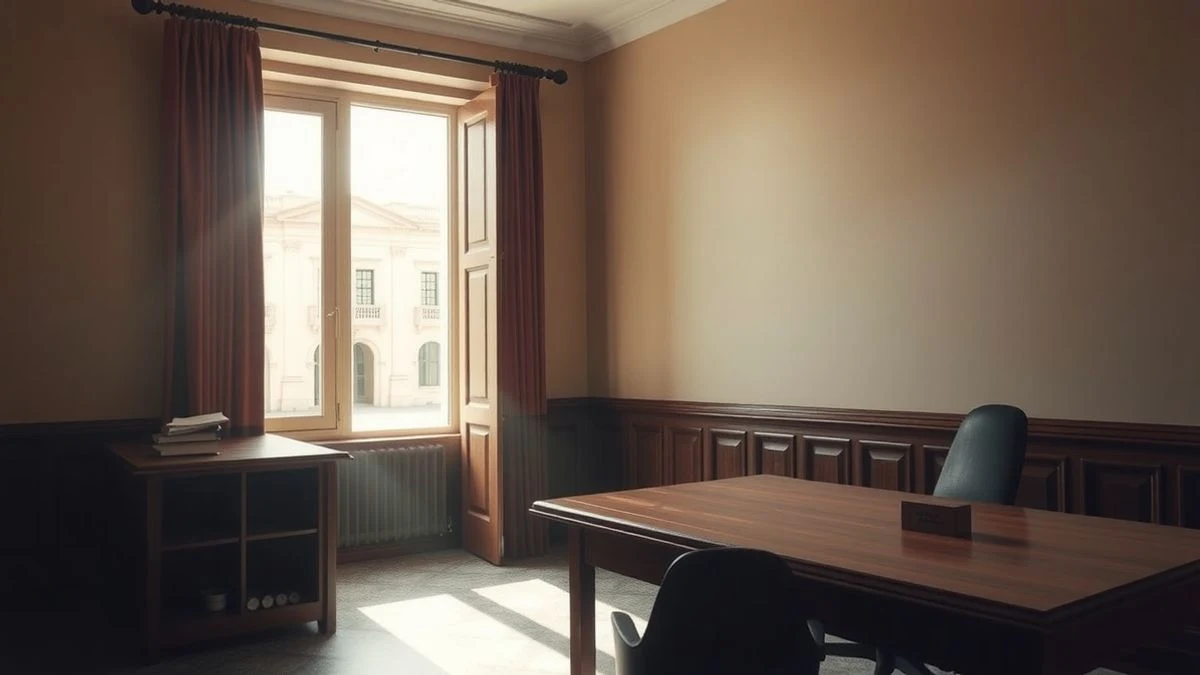Illustrative image: an empty mayor's office with light from a side window