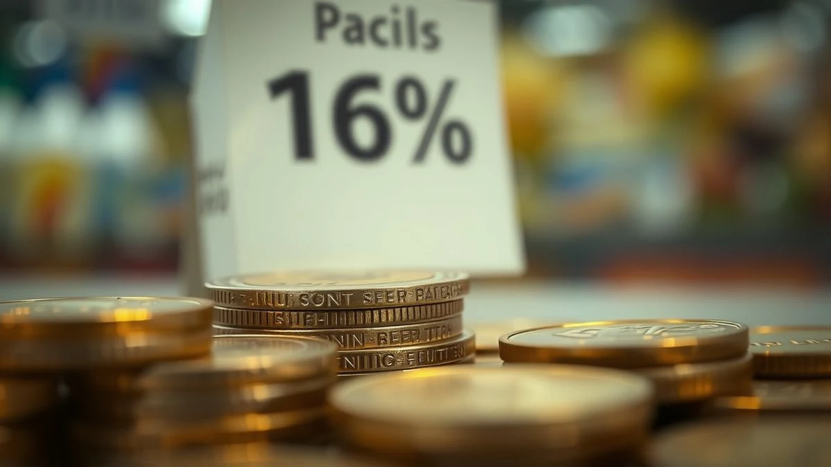 A pile of euro coins melting or evaporating, with a blurred supermarket price sign in the background