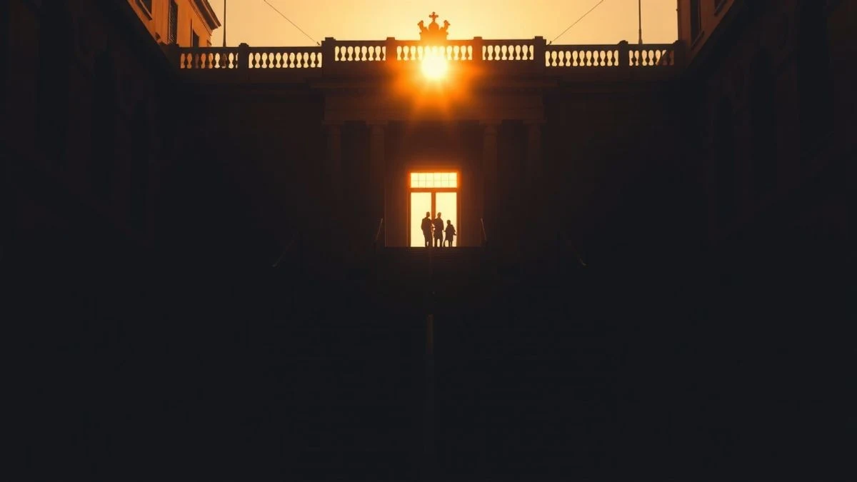Facade of the Senate of Spain at sunset with backlight and long shadows