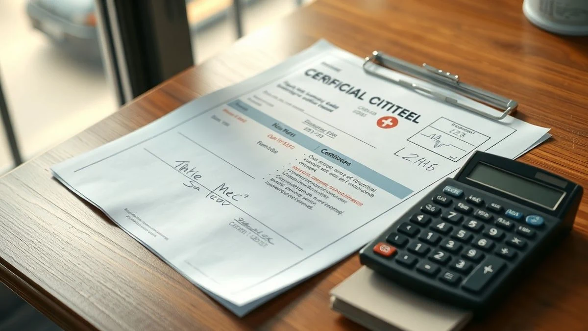 SEPE document alongside a medical certificate and a calculator on a wooden table