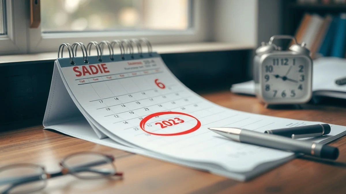 Imagen ilustrativa: un calendario en una mesa de madera con una fecha marcada en rojo y un reloj pequeño al lado.